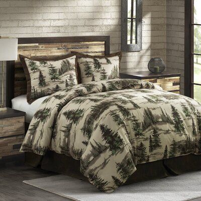 A nature-inspired print gives this comforter set character. The lining and details of the bedding will add a woodsy refinement to your bedroom. | Loon Peak Midway Comforter Set green | Home Decor | C003037942 | Wayfair Canada Rustic Comforter Sets, Lodge Style Home, Lodge Bedding, Rustic Comforter, Summer Bed, Bed Comforter, Cotton Comforter Set, Forest Pattern, Twin Comforter