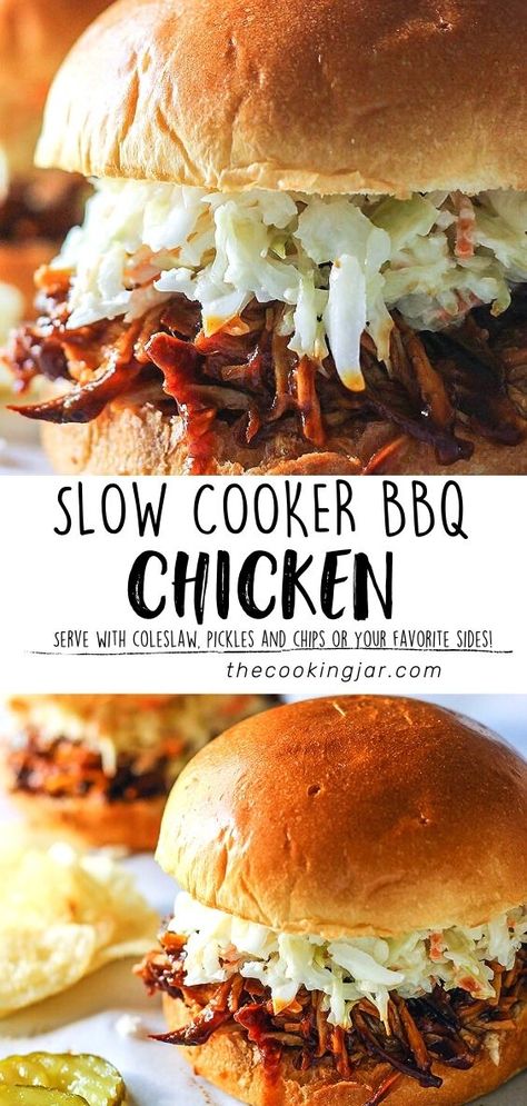 Slow Cooked Bbq Chicken, Slow Cooker Chicken Sandwich Recipes, Chicken Bbq Sandwich, Slow Cooker Bbq Pulled Chicken, Pulled Chicken Crock Pot Recipes, Bbq Chicken Sandwich Recipes, Bbq Pulled Chicken Recipes, Crockpot Pulled Chicken, Bbq Pulled Chicken Sandwiches