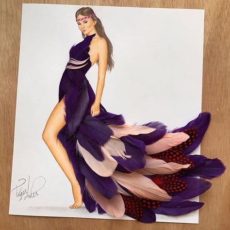 Feather couture 👌🏼 Dress made out of different feathers. Hope you like it guys. Did you like Taylor's blank space cover? It was me singing 🙈 i used to sing some time ago. 🙃 Texture Dress Illustration, Fashion Illustration Sketches Dresses, Fashion Sketches Dresses, 3d Fashion, Sketches Dresses, Dress Design Sketches, Fashion Illustration Dresses, Fashion Illustration Sketches, Dress Drawing