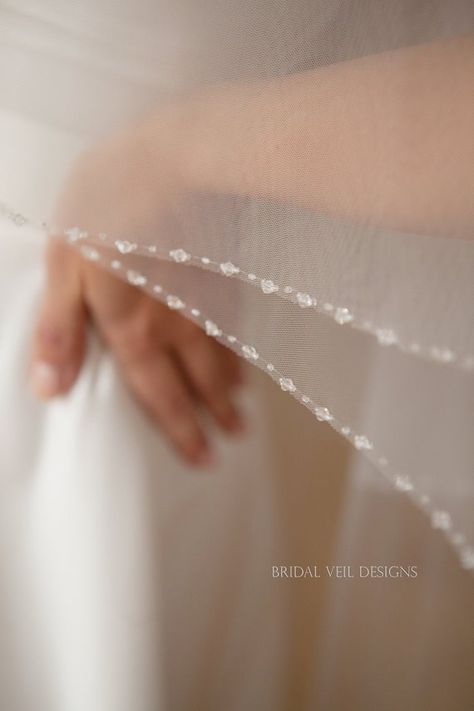 Veil With Crystals, Wedding Veil Blusher, Veil Blusher, Floor Length Veil, Veil Comb, Beaded Wedding Veils, Simple Veil, Elegant Veils, Sheer Veil