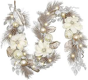 Valery Madelyn Pre-Lit Christmas Garland with Lights for Mantle, 6 feet Lighted Battery Operated Xmas Garland with Champagne Gold Balls for Front Door Fireplace Table Centerpiece Outdoor Window Decor Outdoor Window Decor, Christmas Garland With Lights, Pre Lit Christmas Garland, Xmas Garland, Garland With Lights, Fireplace Table, Luxury Christmas Decor, Christmas Dining Table Decor, Glam Christmas Decor