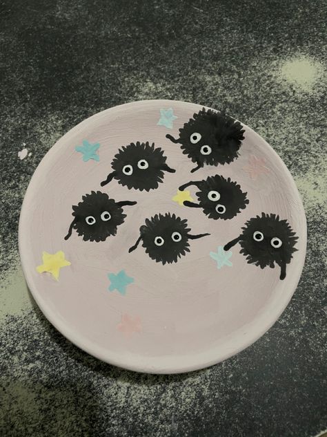 Studio Ghibli Coasters, Studio Ghibli Ceramics Ideas, Ghibli Trinket Dish, Pottery Mug Designs Painted, Pottery Studio Ghibli, Studio Ghibli Ceramic Art, Ghibli Ceramic Art, Pottery Painting Ideas Studio Ghibli, Pottery Painting Studio Ghibli