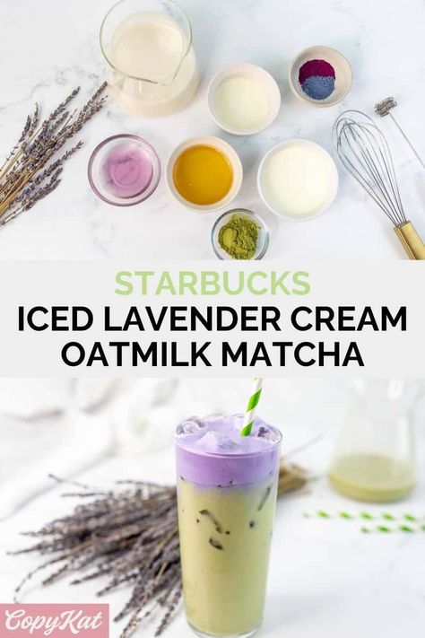 Starbucks Iced Lavender Cream Oatmilk Matcha is a deliciously refreshing and creamy tea drink with floral notes. Matcha is combined with oat milk, poured over ice, and topped with lavender cold foam. Get the easy copycat recipe and find out how to make an iced matcha latte with lavender cold foam like Starbucks. Barista Recipes, Iced Matcha Recipe, Holidays Appetizers, Lavender Latte Recipe, Lavender Drink, Matcha Drink Recipes, Summer Mocktail, Matcha Tea Latte, Ice Drink