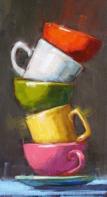 Cups Stacked, Oil Painting For Beginners, Siluete Umane, Oil Pastel Paintings, Beautiful Oil Paintings, Kunst Inspiration, Oil Pastel Art, Oil Pastel Drawings, Seni Cat Air