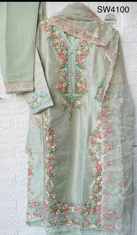 KHADIJA'S COLLECTION Stitched Pants, Multicolor Embroidery, Embroidery Fashion Detail, Simple Kurti Designs, Pakistani Fancy Dresses, Handmade Embroidery Designs, Dress Design Patterns, Embroidered Dupatta, Fashion Design Dress