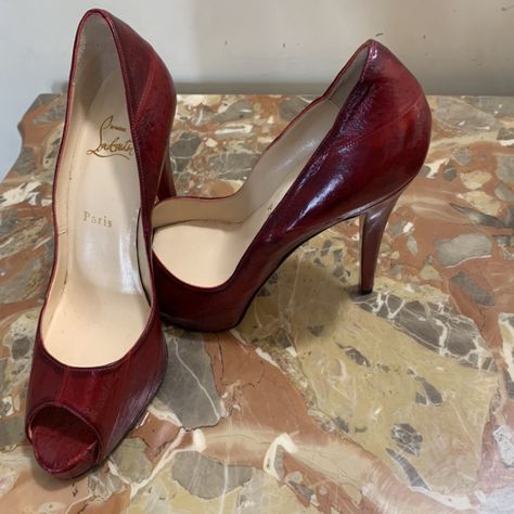 Item 00209 These Beautiful Christian Louboutin Red Exotic Leather Heels Are Brand New And Very Hard To Find! Eel, Exotic, Very Priv, Cl, Rare Red Bottom Louboutin, Manolo Blahnik Mary Jane, Louis Vuitton Heels, Christian Louboutin Sandals, Heels Aesthetic, Red Louboutin, Red High Heels, Louboutin Heels, Fancy Shoes