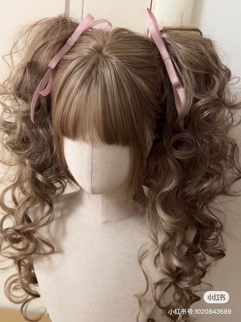 Curly Pigtails Drawing, Gyaru Wig, Curly Pigtails, Dolly Hair, Adorable Hairstyles, Gyaru Hair, Kawaii Hair, Dyed Hair Inspiration, Kawaii Hairstyles