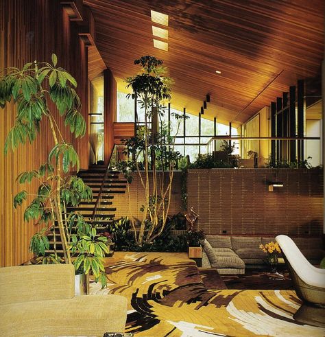 Wishful mornings. #mcm #fall Mid Century Modern Den, 70s Architecture, 70s Interior Design, Midcentury House, 70s House, 70s Interior, Retro Interior Design, Sunken Living Room, House Ceiling Design