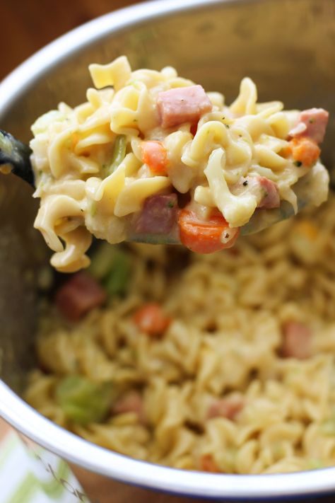 Pennsylvania Casserole--creamy noodles with cubes of ham, vegetables and cheese. Make it fast in your Instant Pot! Instant Pot Recipes Ham, Slow Cooker Pudding Recipes, Ham Casseroles, Instant Pot Ham Recipe, Recipes With Cooked Ham, Creamy Noodles, Easy Goulash, Ham Casserole Recipes, Easy Goulash Recipes