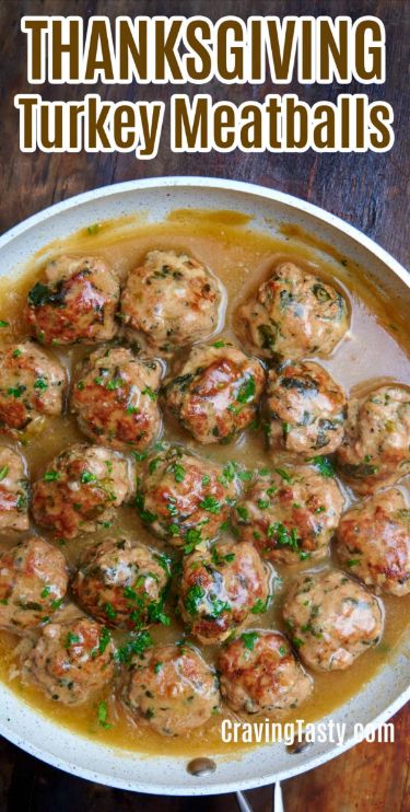 So, good! Make these turkey meatballs with delicious gravy and mashed potatoes, and you will have the most delicious soulful dinner. If you don't want to cook a whole turkey for a holiday dinner, make these turkey meatballs. Make them your Thanksgiving turkey meatballs. You will love them! I do! CravingTasty.com Turkey Meatball And Gravy Recipes, Savory Turkey Meatballs, Beef Turkey Meatballs, Christmas Turkey Meatballs, Turkey Meatballs And Mashed Potatoes, Meatball Turkey Recipes, Alternative Turkey Dinner Ideas, Dinners Using Ground Turkey, Ground Turkey Gravy Over Mashed Potatoes