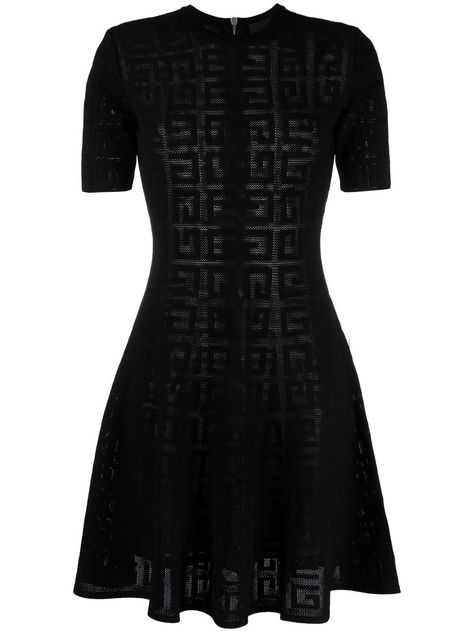 black signature 4G motif patterned jacquard A-line round neck short sleeves exposed rear zip fastening straight hem above-knee length Givenchy Outfit, Givenchy Dresses, Virgo Rising, Laundry List, Givenchy Dress, Givenchy Clothing, Givenchy Paris, Fantasy Gowns, Total Black