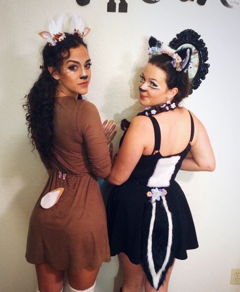 Disney Bambi and Flower best friend Halloween costumes Bambi And Flower Costume, Bambi Skunk, Skunk Halloween Costume, Flower From Bambi, Bambi Costume, Skunk Halloween, Flower Costumes, Skunk Costume, Holloween Costumes