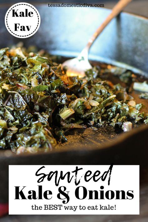 Spanish Kale Recipes, Low Sodium Kale Recipes, Kale Recipes Southern, Stir Fried Kale Recipes, Good Kale Recipes, Sauteed Greens Recipe, Cook Kale On Stove, Kale Greens Recipe Southern Vegan, Cooked Leafy Greens Recipes