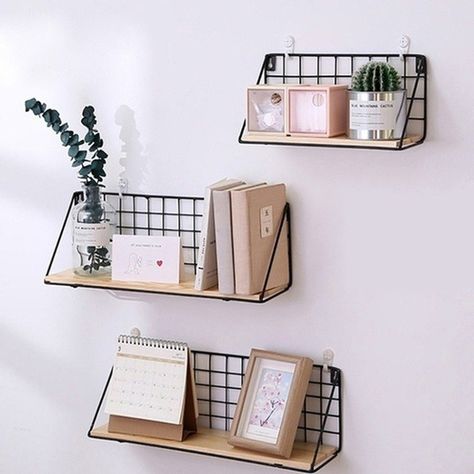 Iron Storage, Wall Hanging Storage, Uni Room, Wooden Wall Shelves, Wood Wall Shelf, Shelves In Bedroom, Household Furniture, Hanging Storage, Room Inspiration Bedroom