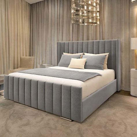 Grey Bedroom Design Modern, Luxury Grey Bed, Ottoman Beds Uk, Double Bed Designs With Storage, Grey Bed Design, Bed Back Design Headboards, Luxury Bed Headboard Design, Double Bed Design Modern, Bed Headboard Design Modern