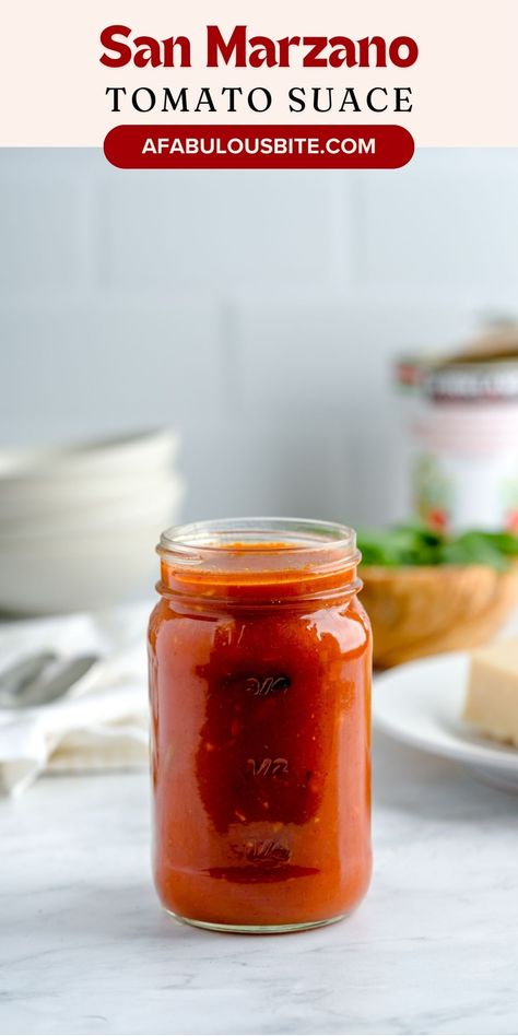 This San Marzano tomato sauce is perfect for pasta, risottos, meatball subs - you name it! The sauce is bright and ideal to make ahead and keep in the fridge or freezer. San Marzano tomatoes are the star ingredient in this recipe - and yes, they make all the difference in this sauce! Alongside basil, onions and garlic, this recipe will definitely be a staple in your kitchen. San Marzano Tomato Sauce, Marzano Tomatoes, San Marzano Tomatoes, Meatball Subs, Pizza Flavors, Tomato Basil Soup, Canning Tomatoes, Parmigiano Reggiano, Homemade Sauce