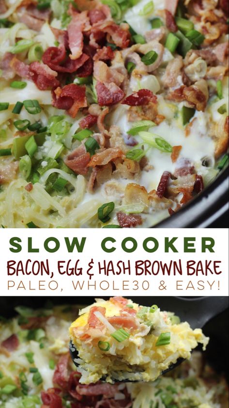 Spaghetti Macaroni, Bacon Egg Bake, Paleo Menu, Slow Cooker Bacon, Paleo Slow Cooker, Egg Bake, Whole 30 Breakfast, Paleo Crockpot, Crockpot Breakfast