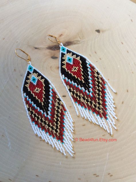 Seed Beaded Long Earrings, Fringe Earrings, Name: Heart Throb” Shoulder Dusters, Bohemian Style, Western Wear, Wearable Art by Bead4Fun on Etsy Seed Bead Tutorials, Earrings Western, Beaded Jewelry Earrings, Ear Art, Heart Throb, Beaded Chandelier Earrings, Beaded Earrings Tutorials, Beaded Earrings Diy, Native American Beaded Earrings