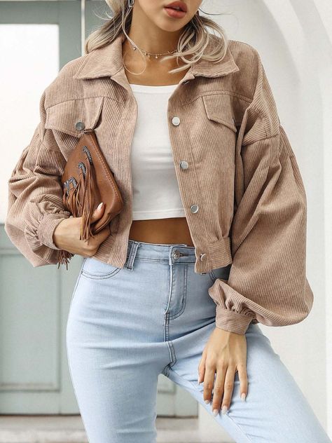 Ladies Short Jackets, Outwear Fashion, Corduroy Coat, American Casual, Corduroy Shorts, A Jacket, Jacket Outfit, Sleeves Clothing, Collars For Women