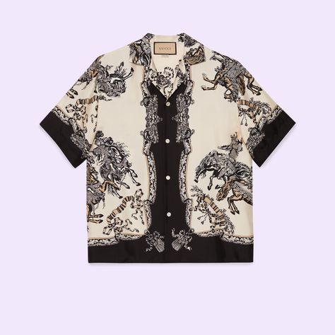 Shop the Printed silk bowling shirt in white at GUCCI.COM. Enjoy Free Shipping and Complimentary Gift Wrapping. Gucci Shirt, Chica Cool, Graphic Print Shirt, Bowling Shirt, Business Shirts, Satin Shirt, Bowling Shirts, Mens Shirt Dress, Casual Shirts For Men