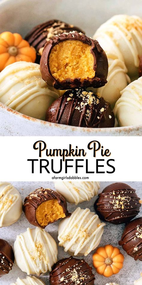 Pumpkin Cream Cheese Truffles, Pumpkin Petit Fours, Pumpkin Pie Truffles, Truffle Filling, Cookies Cream Cheese, Crisp Cookies, Cream Cheese Pumpkin, Fruit Treats, Pumpkin Truffles