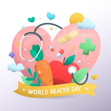 Hand drawn world health day illustration... | Premium Vector #Freepik #vector #medical #hand-drawn #health #event Health Day Illustration, Event Illustration, World Heart Day, Flat World, World Health Day, Blood Donor, Day Illustration, Mental Health Day, Heart Day