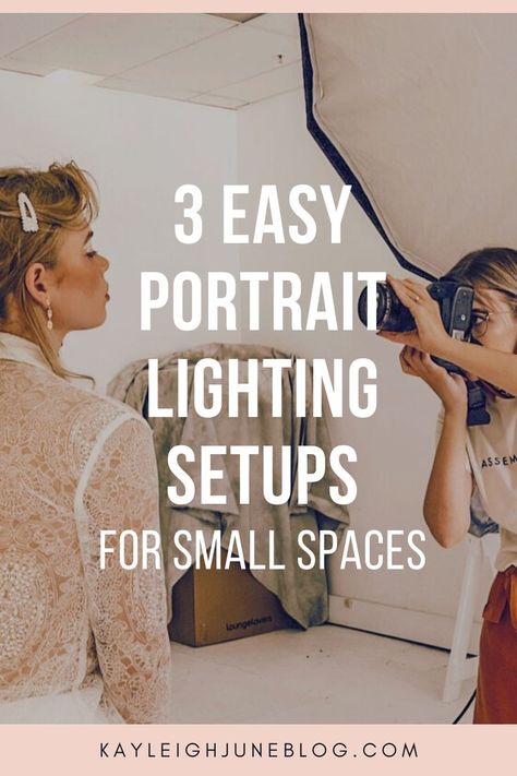 3 Quick and easy portrait lighting setups for small spaces - studio photography for beginners Studio One Lighting Setups, Small Studio Lighting Setup, Diy Studio Lighting Photography, Low Light Studio Photography, Photography Setup At Home, One Light Photography Setup, Home Studio Lighting Setup, How To Set Up Lighting For Photoshoot, Studio Photography Lighting Ideas