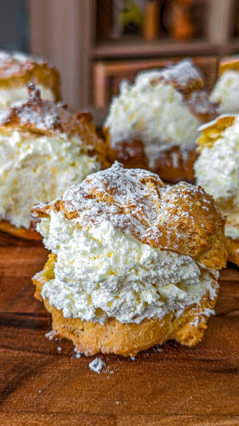 Famous Cream Puffs - From Gate To Plate Cream Puff Dessert, Homemade Cream Puffs, Puff Dessert, Cream Puff Recipe, Vanilla Filling, Puff Recipe, Pastry Shells, Custard Filling, Pastry Desserts