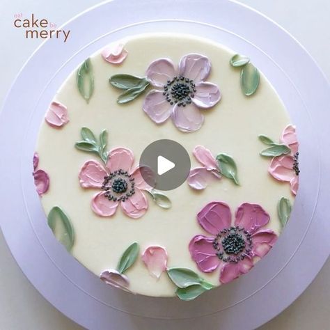 Daisies On Cake, Piping Flowers On Cake Simple, Simple Flower Cake Design Birthday, Easy 60th Birthday Cake Ideas, Buttercream Pallet Knife Cake, Fondant Flower Cake Ideas, Simple Flowers On Cake, Spatula Flowers On Cake, Buttercream Wildflowers Tutorial