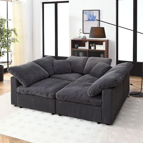 Oversized Sectional Sleeper Sofa Couch w/Deep seat, Big Comfy Corduroy Couch w/overstuffed Cushion, Modular sectional Cloud Couch,L Shaped Couch Setional for Living Room (Grey)