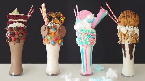 I did not have a spare 2 hours to que up for one of these crazy milkshakes or freakshakes while I was in New York.  Fortunately they are easy to make at home. … Crazy Shakes, Milkshake Drink, Unicorn Desserts, Milkshake Recipe, Candy Drinks, Milkshake Recipes, Milk Shakes, Sweet Drinks, Vegetable Drinks