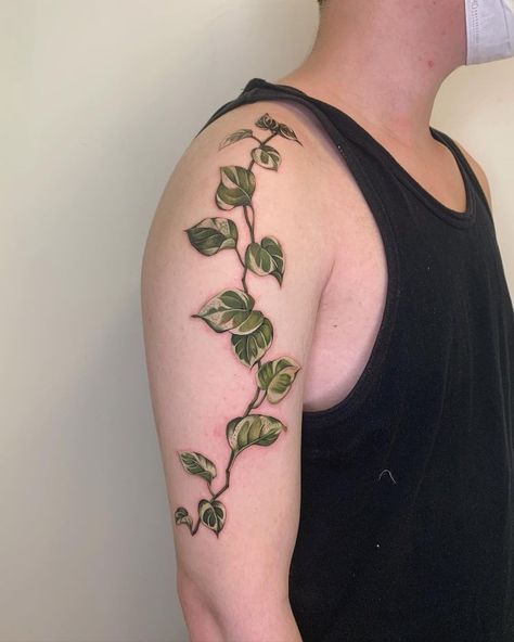 Pothos Tattoo, Arm Wrap Tattoo, Maching Tattoos, Earthy Tattoos, Green Tattoos, Vine Tattoo, Wrap Tattoo, Back Piece Tattoo, Mom Tattoo Designs