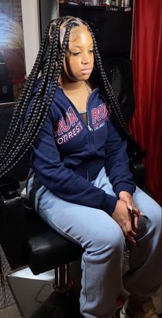 Knowles’s With Curls At The End, Blue Jumbo Knotless Braids, Black Girls Hairstyles Color, Jumbo Knotless Braids Hairstyles, Best Braid Styles, Braided Hairdo, Big Box Braids Hairstyles, Feed In Braids Hairstyles, Box Braids Hairstyles For Black Women