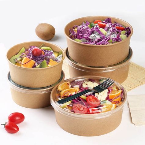 Online Shop Salad Bowl Packing Box Kraft Paper Box Food Tray With Lid Disposable Case Food Grade Takeout Food Breakfast Bowl Take-away Tray | Aliexpress Mobile Food Delivery Packaging, Resep Burger, Salad Packaging, Salad Shop, Takeaway Packaging, Fast Food Breakfast, Disposable Food Containers, Salad Box, Fruit Lunch