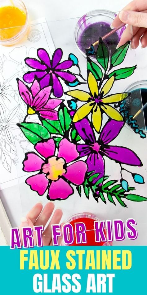 Easy & Beautiful Faux Stained Glass Painting Art for Kids • Kids Activities Blog Window Art Projects, Glass Painting Art, Melted Bead Suncatcher, Stained Glass Window Art, Faux Stained Glass Window, Painting On Glass Windows, Stained Glass Painting, Stain Glass Window Art, Homemade Paint