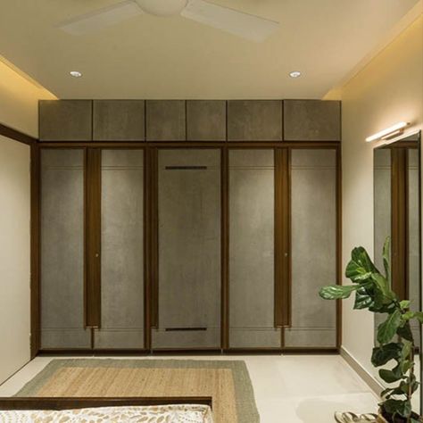 Minimalist designed 5 - Door Wooden Openable 👕 Wardrobe with Upper Cabinets for extra Storage - GharPedia 5 Shutter Wardrobe Design, Open Door Wardrobe Design, Wadrobe Design Bedroom, Openable Wardrobe Design, Openable Wardrobe Shutter Design, Architecture Hacks, Openable Wardrobe, Design Bedroom Modern, Wardrobe Design Bedroom Modern