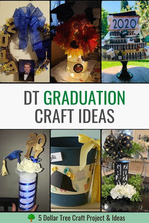 Get creative with these graduation craft ideas! Make your graduation party extra special with these easy DIY crafts using simple materials. #graduationdecorations #graduationcraft #dollartreegraduation Diy Dollar Tree Graduation Decorations, Graduation Party Crafts, Diy Graduation Centerpieces Dollar Tree, Dollar Store Graduation Party Ideas, Dollar Tree Graduation Centerpieces, Dollar Tree Graduation Party Decoration, Dollar Tree Graduation Ideas, Graduation Craft Ideas, Graduation Diy Gifts