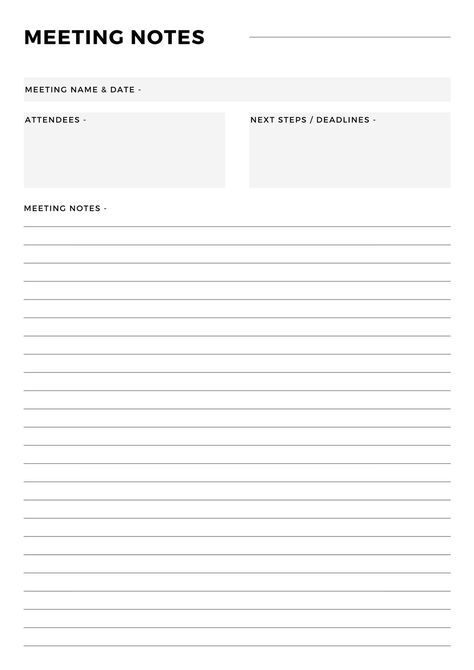 Meeting Planner Template, Meeting Notes Template Free, Business Journaling, Bujo Templates, Meeting Notes Printable, Wellness Template, Hvac Business, Meeting Notes Template, Notes Templates