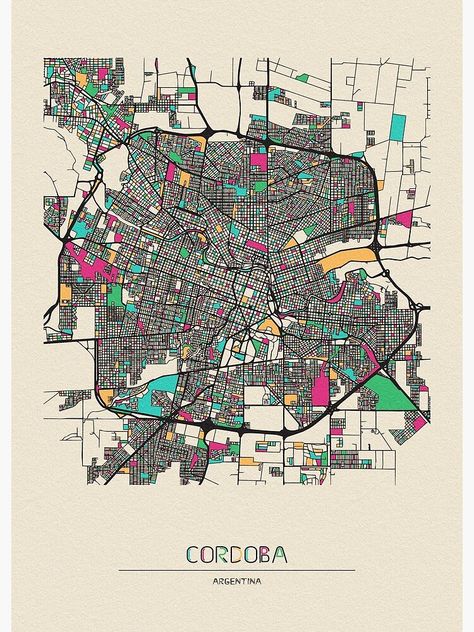 "Cordoba, Argentina Street Map" Art Print by geekmywall | Redbubble Map Art Illustration, City Maps Design, The Weeknd Poster, Architecture Mapping, Street Map Art, City Layout, Tourist Map, City Map Art, Map Globe