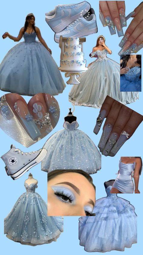 Quinceanera Dress Color Ideas, Baby Blue Charro Quinceanera Dresses, Cinderella Dress Sweet 16, Quinceanera Themes Cinderella, Sweet 16 Cinderella Theme Dresses, Quince Dresses Cinderella, Gray Blue Quinceanera Dresses, Quinceanera Dresses Sky Blue, Fairytale Quinceanera Theme Blue