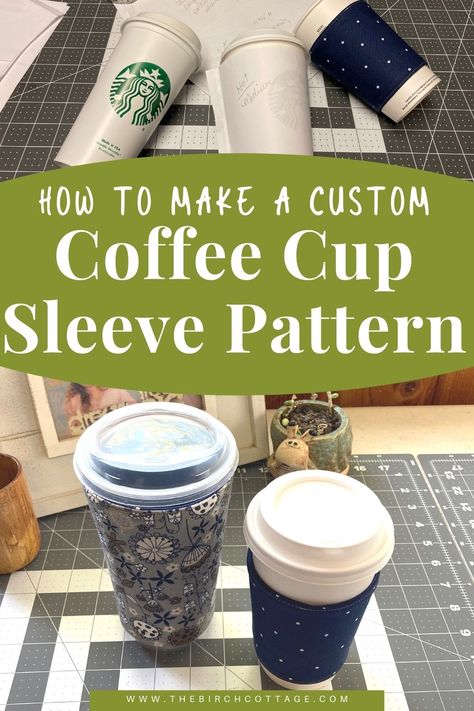 Ice Coffee Cozy Pattern, Iced Coffee Cozy Sewing Pattern, Iced Coffee Coozie Diy, Coffee Coozie Diy Sleeve Pattern, Coffee Cup Cozy Template, Cup Cozies Fabric, Diy Coffee Cozy, Coffee Cup Sleeve Pattern, Iced Coffee Sleeve Pattern