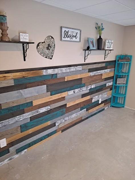 Reclaimed Wood Accent Wall Turquoise Rustic Blend 10sqft Pallet Wall - Etsy Pallet Bar Ideas, Winter Blend, Reclaimed Wood Accent Wall, Western Bedroom Decor, Pallet Walls, Wood Accent Wall, Wood Boards, Pallet Wall, Western Homes