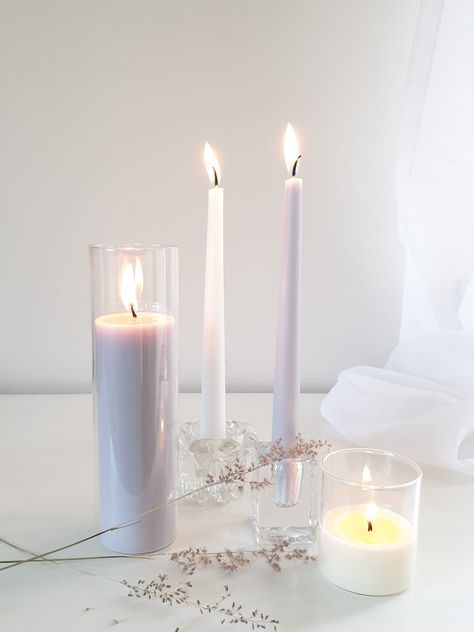 Lilac Candle, Lilac Candles, Candles Taper, Blue Taper Candles, Candle In Glass, Southern Lights, White Pillar Candles, Coloured Candles, Glass Cube