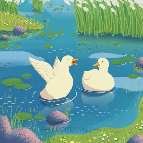 Duck Illustration, Duck Drawing, Duck Wallpaper, Cute Ducklings, Duck Art, Inspiration Painting, Arte Inspo, 판타지 아트, Cute Animal Drawings