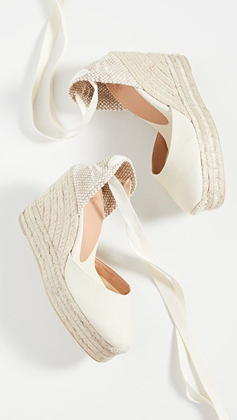 Castaner Carina Wedge Platform Espadrille | SHOPBOP Castaner Espadrilles Outfit, Castaner Carina, Ankle Tie Espadrilles, Castaner Espadrilles, Elegant Clothes, Lace Up Espadrilles, Fabric Canvas, Platform Espadrilles, Aesthetic Shoes