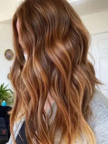 Copper and Brunette Carmel Highlights On Reddish Brown Hair, Call Brunette Hair Color, Fall Hair Warm Tones, Hair Highlights For Auburn Hair, Amber Blonde Balayage, Muted Copper Balayage, Brunette With Hint Of Red, Cowgirl Copper Brown Hair, Copper Brown Highlights Brunettes