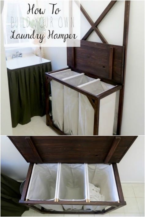 13 DIY Laundry Baskets And Hampers That Make Organizing Laundry Quick And Easy #diy #baskets #hampers #laundry Closet Laundry Hamper Ideas, Bathroom Laundry Hamper Ideas, Laundry Hamper For Small Space, Laundry Basket Tower Diy, Diy Hamper Laundry, Laundry Sorter Diy, Small Space Laundry Hamper, Diy Clothes Hamper, Diy Laundry Organizer