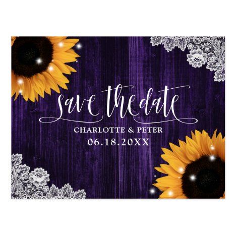 Purple Sunflower Wedding, Teal Sunflower, Blue Sunflower Wedding, Blue Roses Wedding, Purple Sunflower, Blue Sunflower, Sunflower Themed Wedding, Rustic Save The Dates, Save The Date Postcard