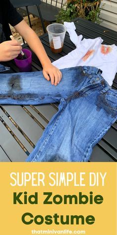 Creepy Zombie Costume, At Home Zombie Costume, Girl Zombie Costume Diy, Diy Kid Zombie Costume, Zombie Outfits Diy, How To Make Zombie Clothes Diy, Zombie Diy Costume Kids, How To Make A Zombie Costume, Boys Zombie Costume Diy