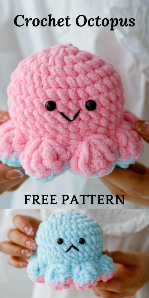 Crochet Plushies Pattern Free Octopus, Reversible Mood Octopus Crochet Pattern Free, Crochet Reversable Octopus, Reversable Octopus Plushy Aesthetic, Stuffy Crochet Pattern, Octopus Pattern Crochet, Crochet Flip Octopus Free Pattern, Free Crochet Patterns For Plushies, Reversable Octopus Plushy Crochet